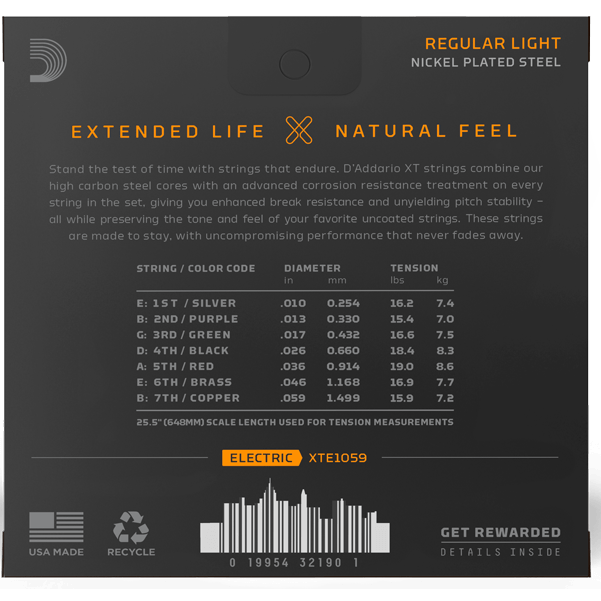 D'Addario XT Electric Nickel-Plated Steel – 7 String – Regular Light – 10-59