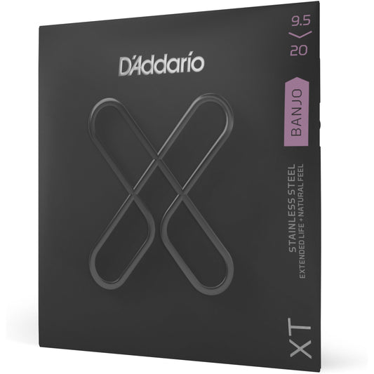 D'Addario XTJ09520 XT Stainless Steel Banjo Strings, Custom Light, 9.5-20