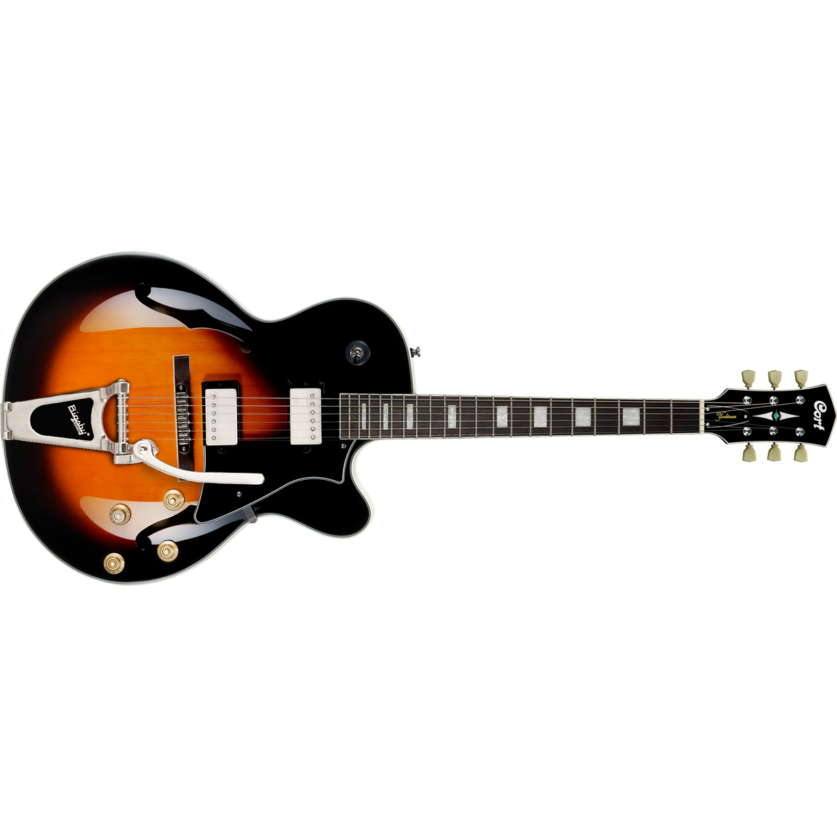 Cort Yorktown-BV Hollow-Body Electric Guitar with Bigsby – Tobacco Burst