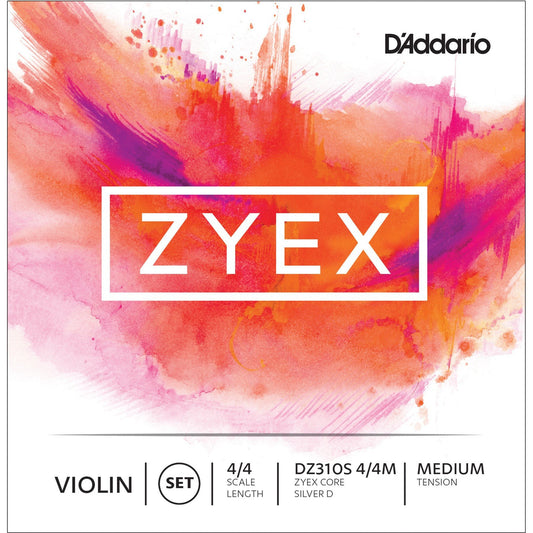 D'Addario Zyex Violin String Set with Silver D, 4/4 Scale, Medium Tension