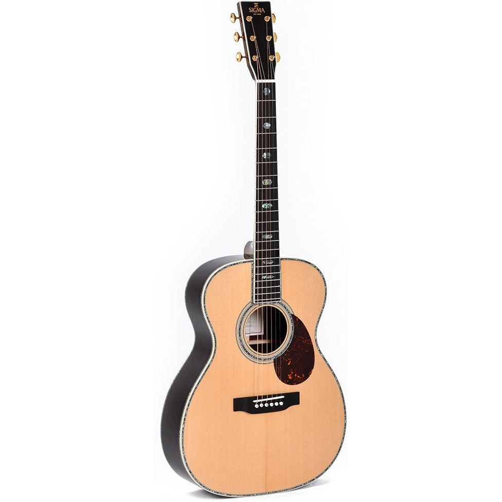 Sigma SOMR-45 OM Acoustic Guitar All Solid Spruce Top and Rosewood Back and Sides - Style 45 Inlay - Gloss