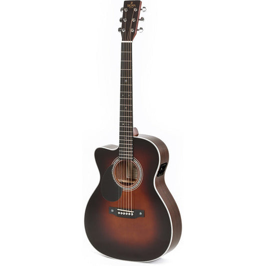 Sigma OMTC-1EL-SB OM Acoustic Guitar Solid Spruce Top Cutaway - Tilia Back and Sides - Gloss Sunburst (Left Handed)