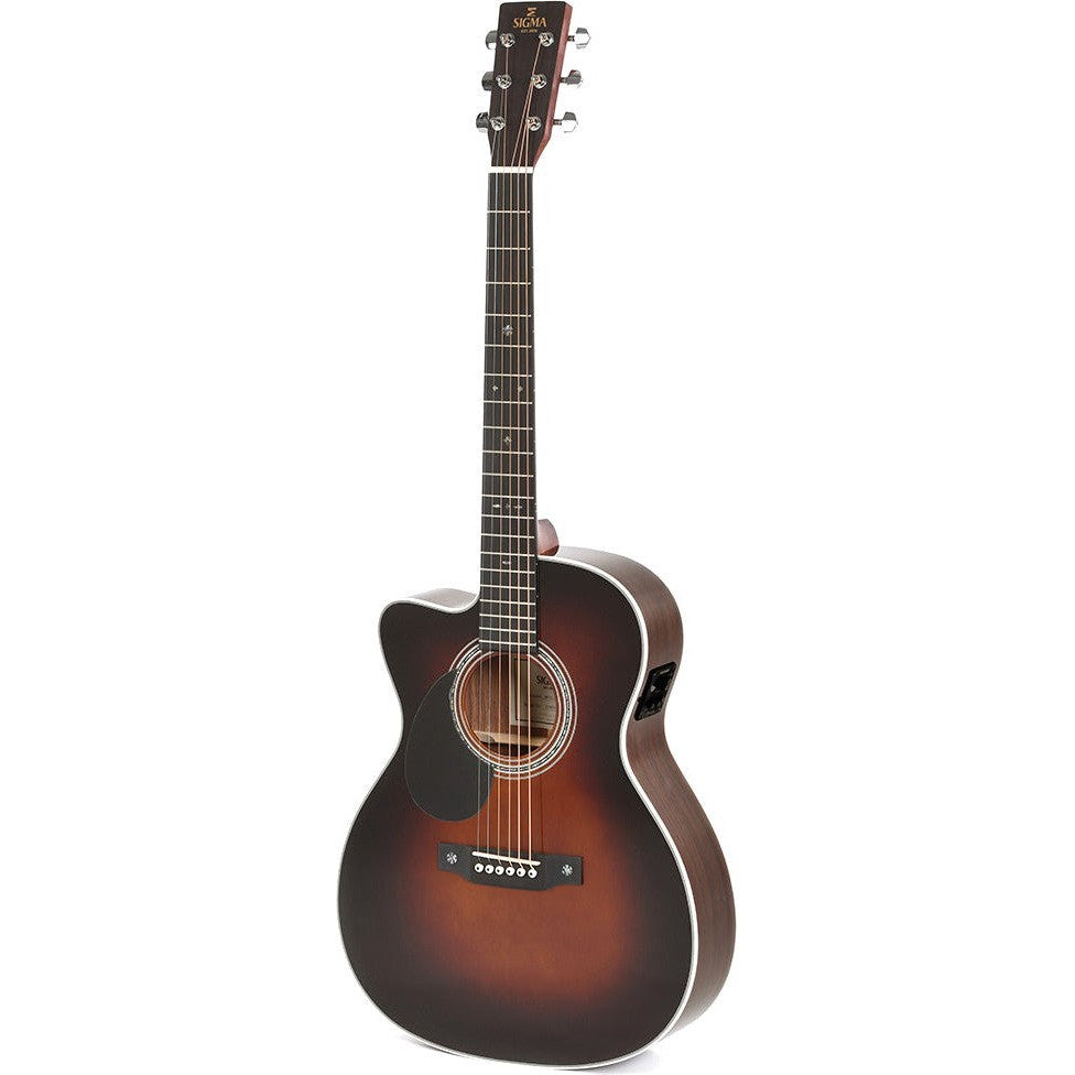 Sigma OMTC-1E-SB OM Acoustic Guitar Solid Spruce Top Cutaway - Tilia Back and Sides - Gloss Sunburst