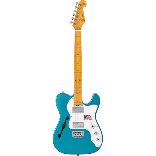 SX SEA2PHLPB Semi-Hollow F-Hole American Swamp Ash Electric Guitar in Lake Placid Blue