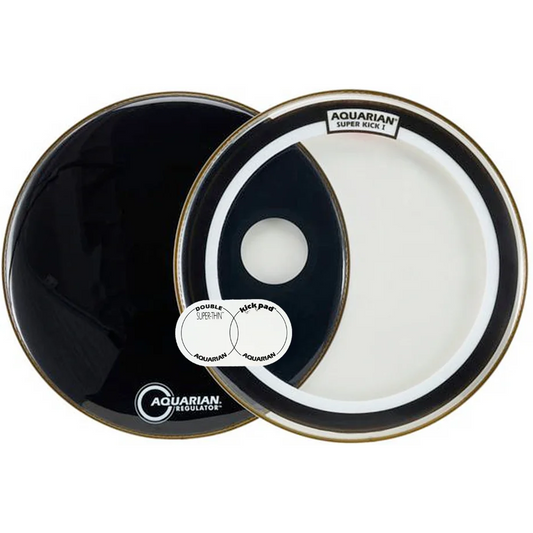 Aquarian Super Kick I – Batter Bass Drumhead – Clear (Pack w/ Regulator Black & Kick Pad) – 22″ (SKP22BK)
