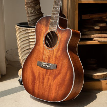 Cort GA-MEDX M All-Mahogany Grand Auditorium Cutaway Acoustic-Electric Guitar – Open-Pore Natural