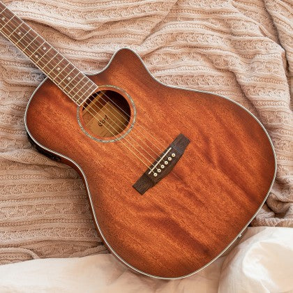 Cort GA-MEDX M All-Mahogany Grand Auditorium Cutaway Acoustic-Electric Guitar – Open-Pore Natural
