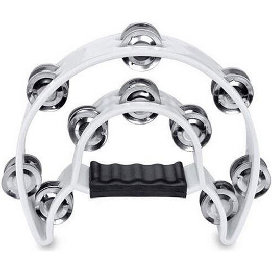 Mano Percussion TMP13W Double 1/2 Moon Tambourine 10 Pairs Double Row Jingles White