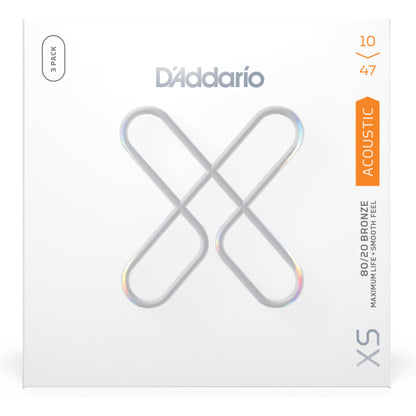 D'Addario 10-47 Extra Light, XS 80/20 Bronze Coated Acoustic Guitar Strings 3-Pack