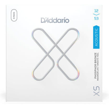 D'Addario 12-53 Regular Light, XS Phosphor Bronze Coated Acoustic Guitar Strings 3-Pack