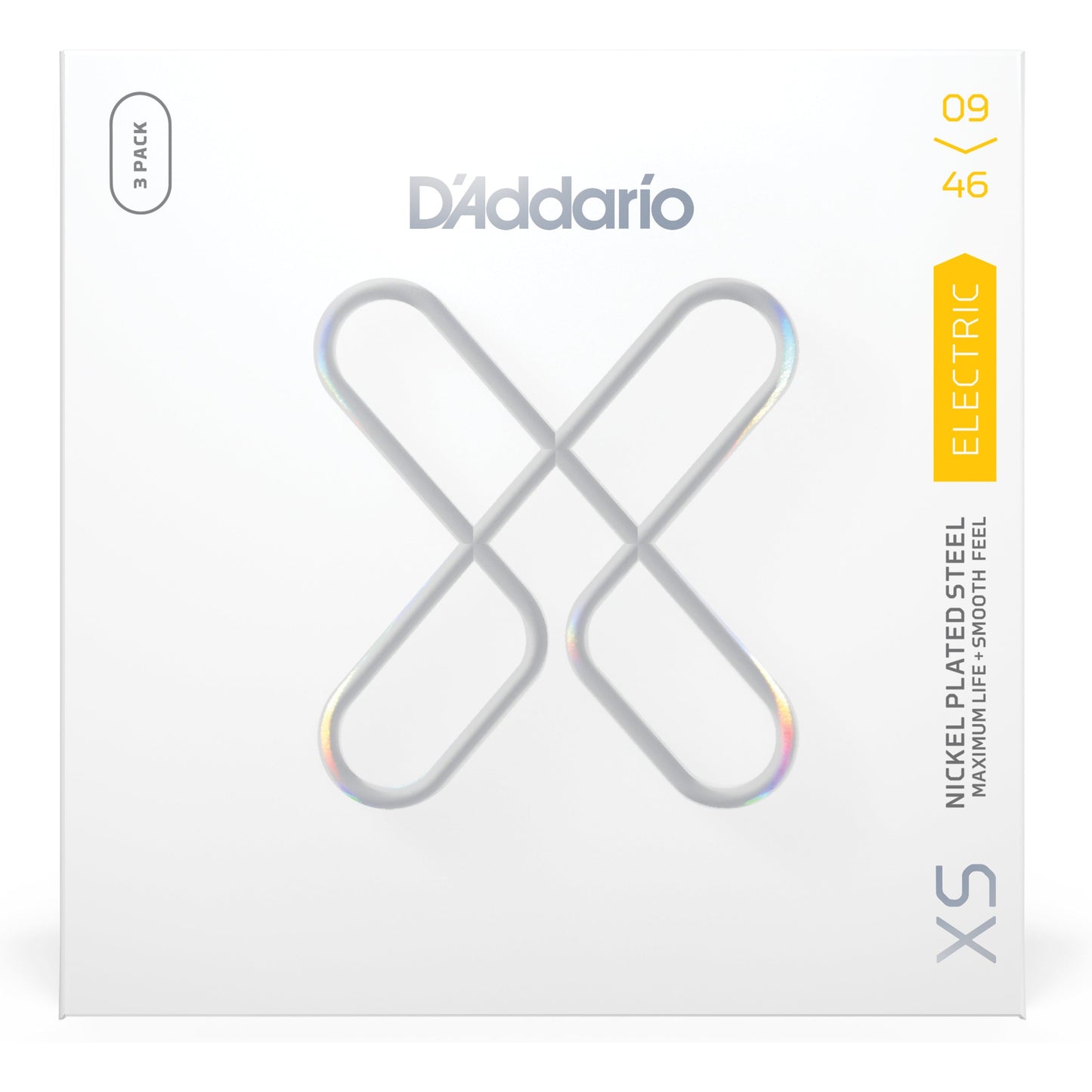 D'Addario 09-46 Super Lt Top/Reg Btm, XS Nickel Coated Electric Guitar Strings 3-Pack