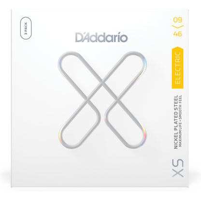 D'Addario 09-46 Super Lt Top/Reg Btm, XS Nickel Coated Electric Guitar Strings 3-Pack