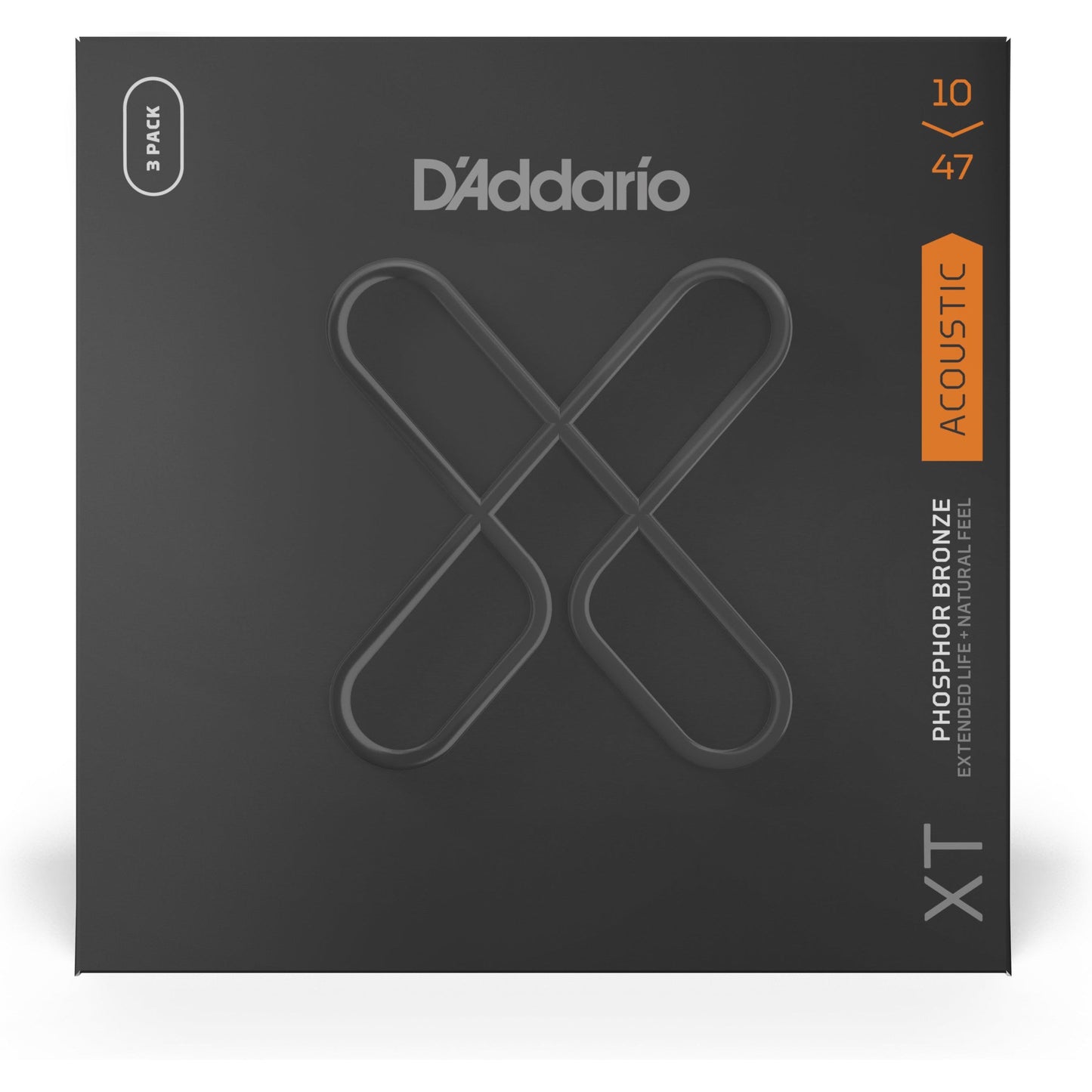 D'Addario XTAPB1047 XT Phosphor Bronze Acoustic Guitar Strings, Light, 10-47, 3 Sets