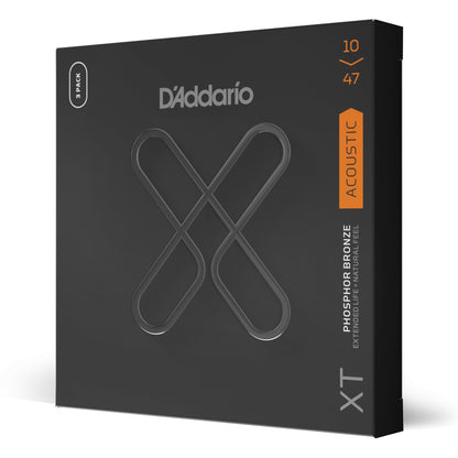 D'Addario XTAPB1047 XT Phosphor Bronze Acoustic Guitar Strings, Light, 10-47, 3 Sets