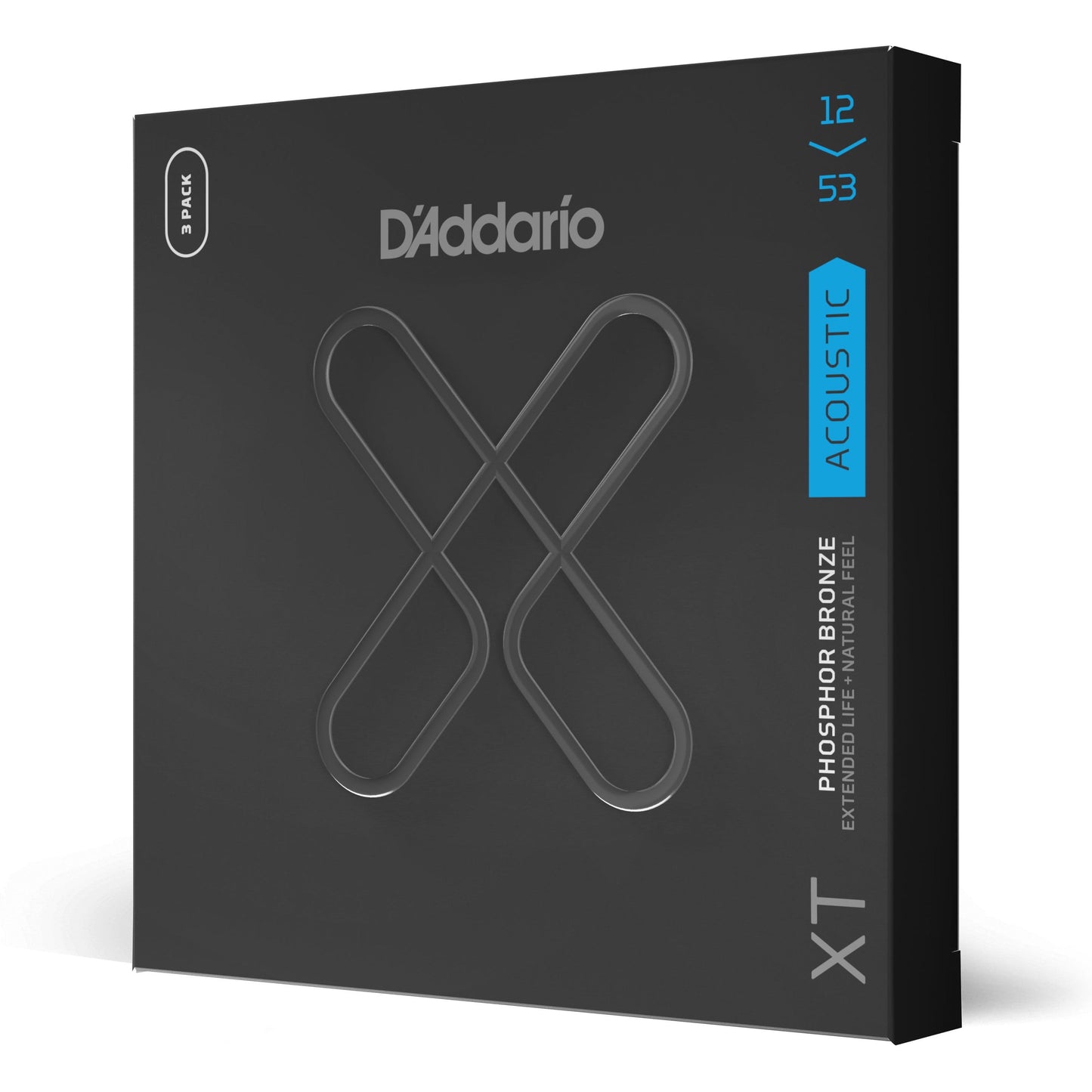 D'Addario XTAPB1253 XT Phosphor Bronze Acoustic Guitar Strings, Light, 12-53, 3 Sets