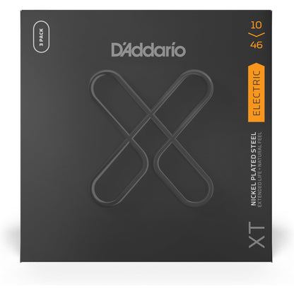 D'Addario XTE1046 XT Electric Nickel Plated Steel, Regular Light, 10-46, 3 Sets