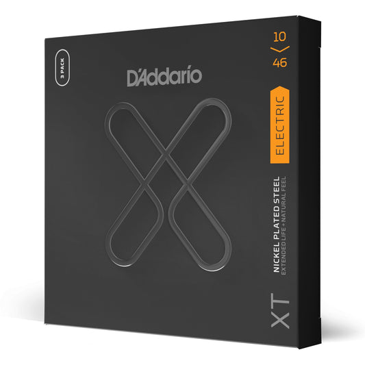 D'Addario XTE1046 XT Electric Nickel Plated Steel, Regular Light, 10-46, 3 Sets