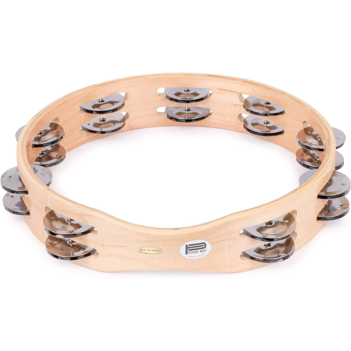 CPK 10 Inch Tambourine Powerbeat Wood Rim Headless 18 Pairs Jingles