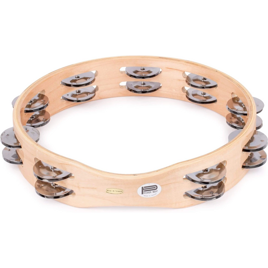 CPK 10 Inch Tambourine Powerbeat Wood Rim Headless 18 Pairs Jingles